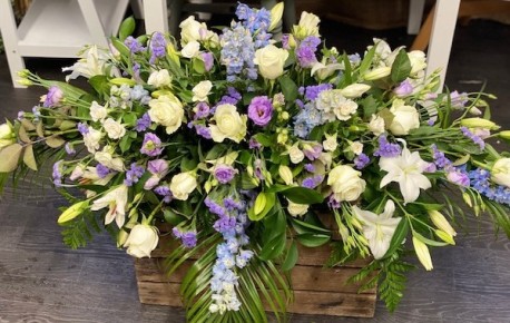 White and lilac Casket spray